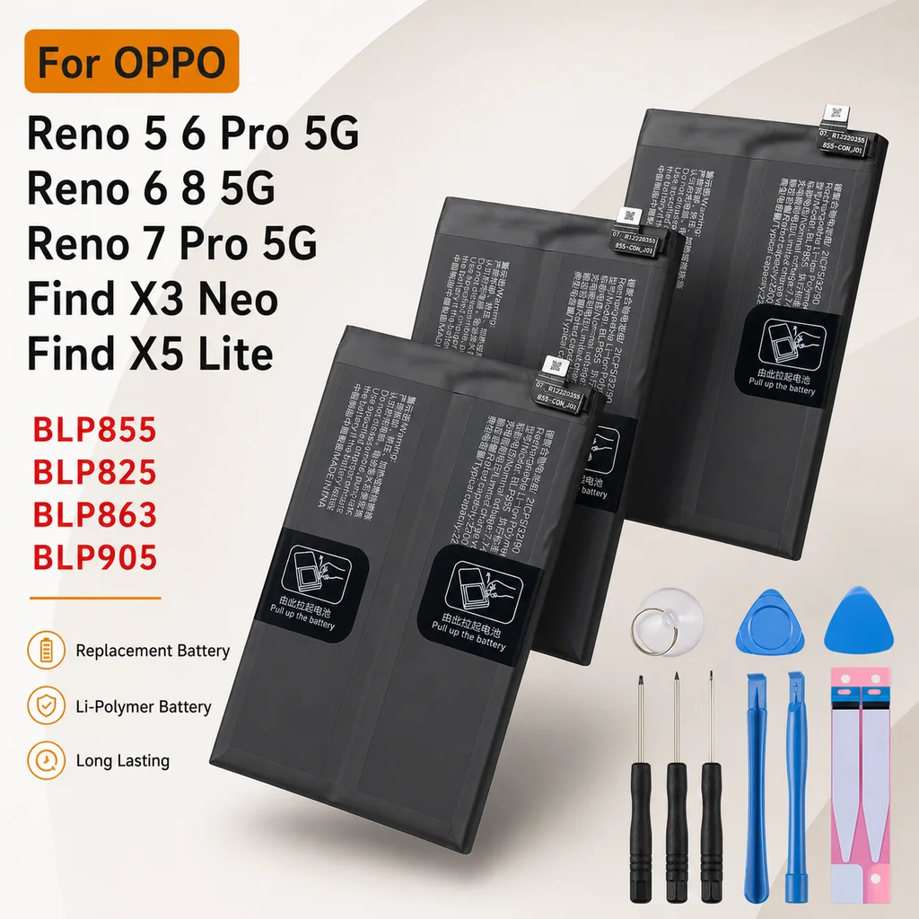 Premium Phone Repair Battery BLP855 BLP905 BLP825 BLP863 For OPPO Reno 5 6 7 Pro 5G Reno 8 5G Find X5 Lite X5 Neo For OnePlus
Premium Phone Repair Battery BLP855 BLP905 BLP825 BLP863 For OPPO Reno 5 6 7 Pro 5G Reno 8 5G Find X5 Lite X5 Neo For OnePlus