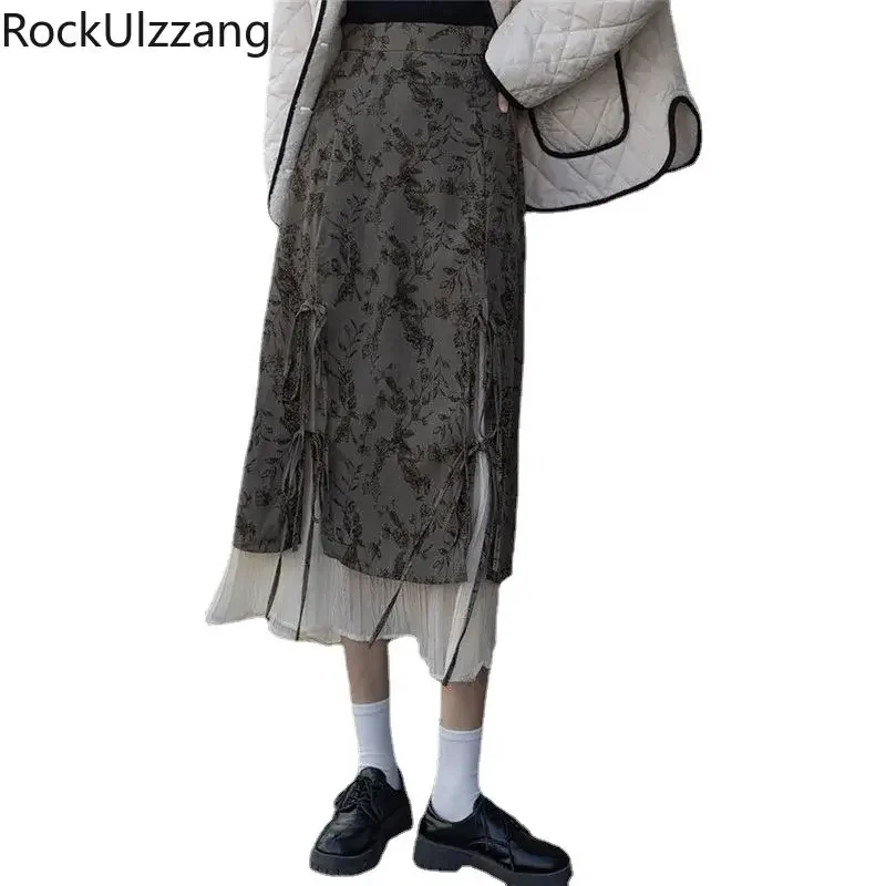 Contrast Fake Two-Piece Skirts High Waist Midi Long Skirt Lace-Up Bow Fashion Vintage Korean Clothes y2k Elegant Gothic Japanese
Contrast Fake Two-Piece Skirts High Waist Midi Long Skirt Lace-Up Bow Fashion Vintage Korean Clothes y2k Elegant Gothic Japanese