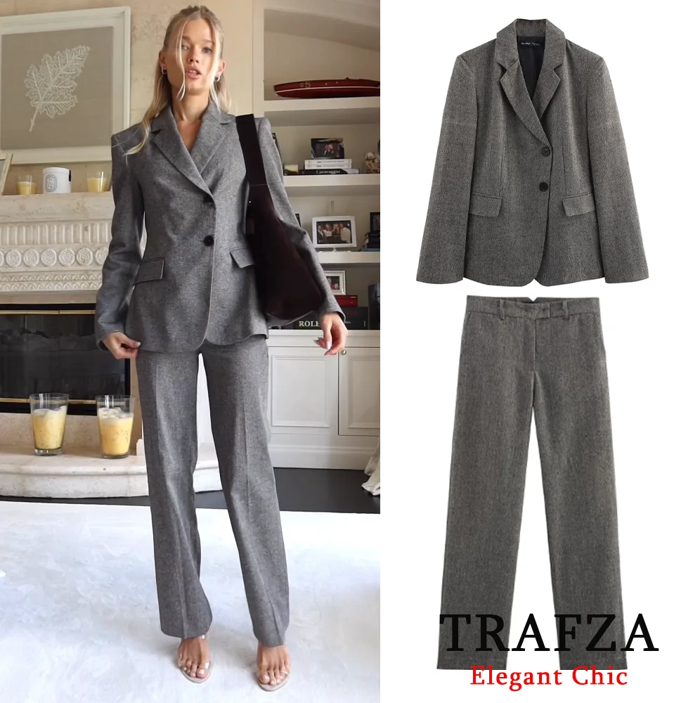 TRAFZA Women Commuter Asymmetrical Buttons Blazer + Pants Gray Suit 2025 New Spring Office Casual Female Slim Blazer Set
TRAFZA Women Commuter Asymmetrical Buttons Blazer + Pants Gray Suit 2025 New Spring Office Casual Female Slim Blazer Set