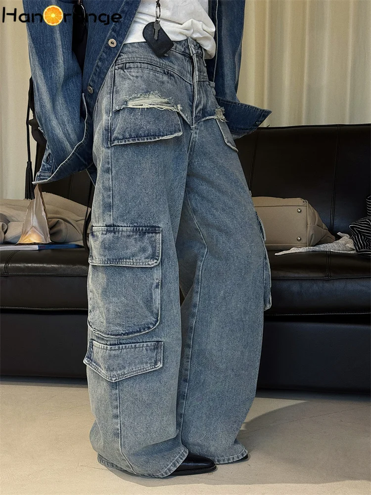 HanOrange 2026 Spring Vintage Streetwear Ripped Split Multi-Pocket Denim Jeans Women Loose Denim Pants Blue
HanOrange 2026 Spring Vintage Streetwear Ripped Split Multi-Pocket Denim Jeans Women Loose Denim Pants Blue