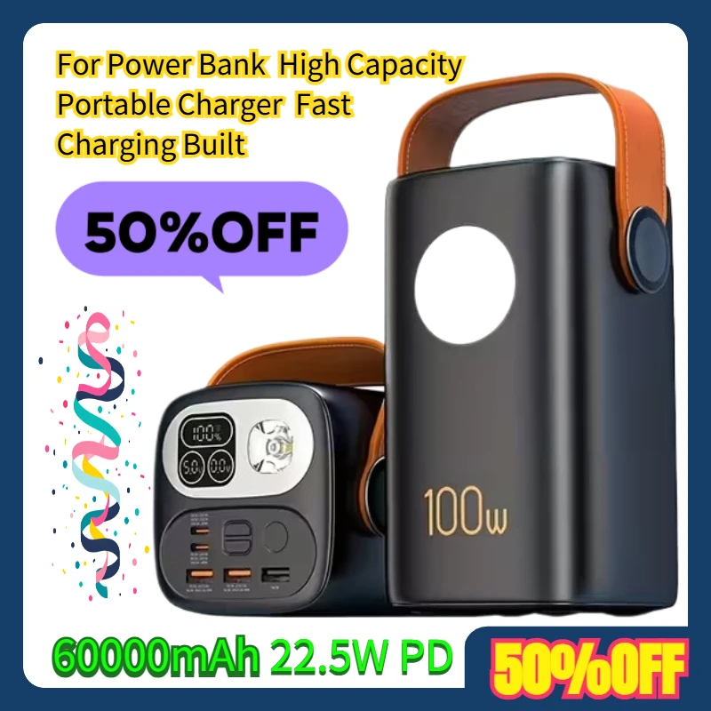 For Power Bank 60000mAh High Capacity Portable Charger 22.5W PD Fast Charging Built
For Power Bank 60000mAh High Capacity Portable Charger 22.5W PD Fast Charging Built