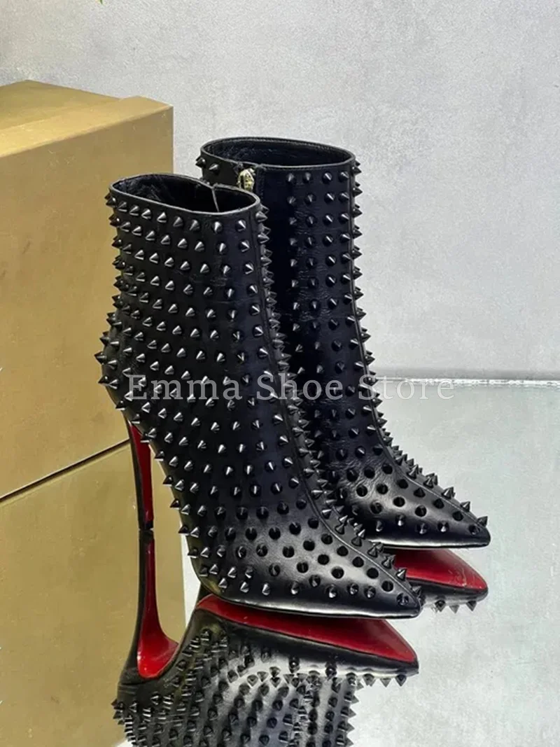 Women's Black Cow Leather Studded Ankle Boots Sexy Spikes Zipper High Heel Modern Boots Punk Style Lady Autumn Work Boots
Women's Black Cow Leather Studded Ankle Boots Sexy Spikes Zipper High Heel Modern Boots Punk Style Lady Autumn Work Boots