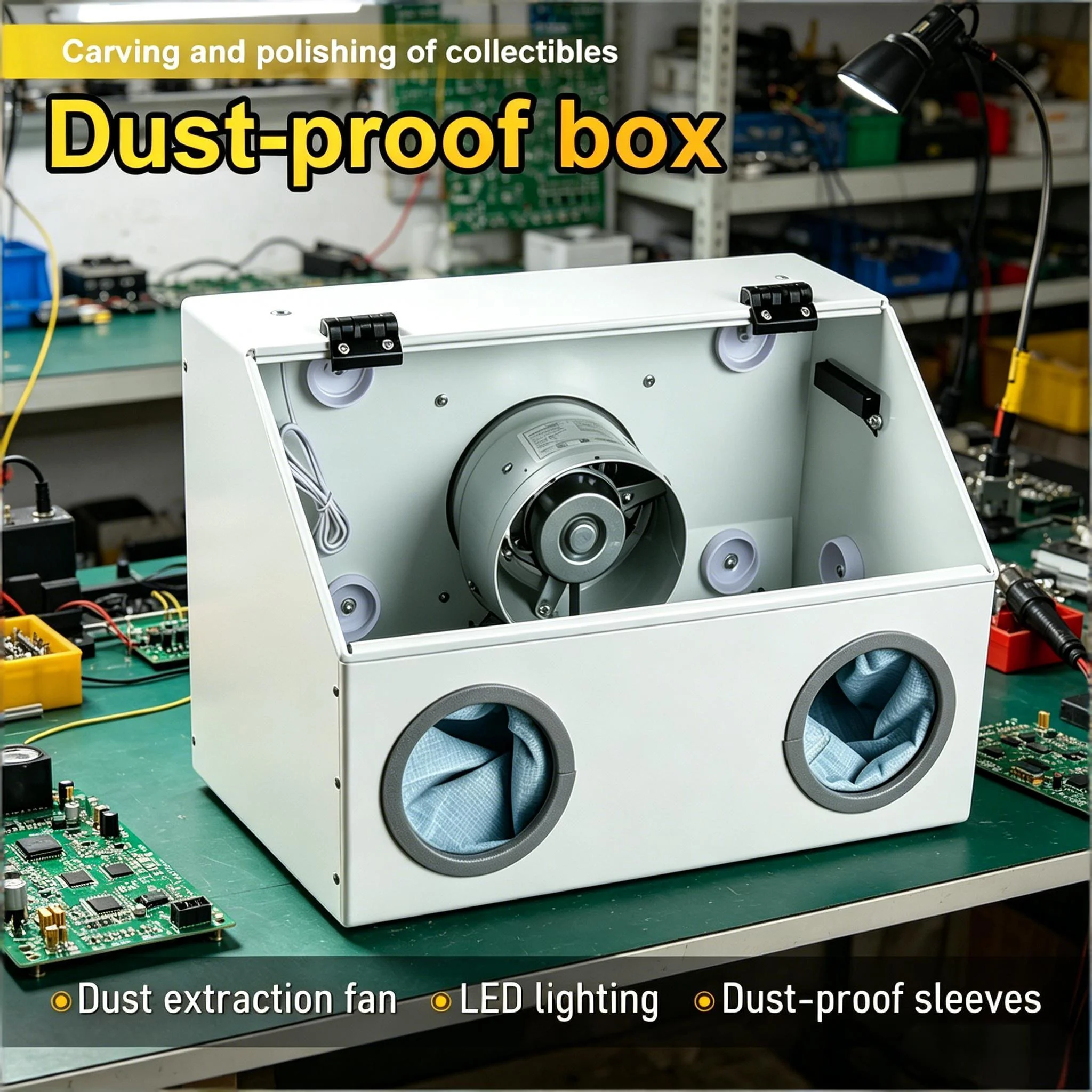 Grinding Dustproof Cabinet with Extraction Fan LED Light Enclosed Work Box for Jade Carving Jewelry Polish Woodworking Sanding
Grinding Dustproof Cabinet with Extraction Fan LED Light Enclosed Work Box for Jade Carving Jewelry Polish Woodworking Sanding