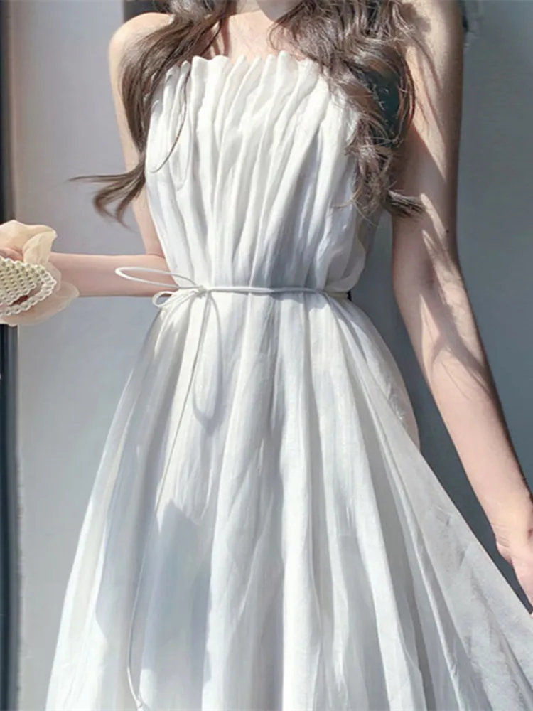 Elegant Slimming Summer New Women's Dress Crystal Xuan Brand Korean Style Long Gown Knot Backless Folded Hem
Elegant Slimming Summer New Women's Dress Crystal Xuan Brand Korean Style Long Gown Knot Backless Folded Hem