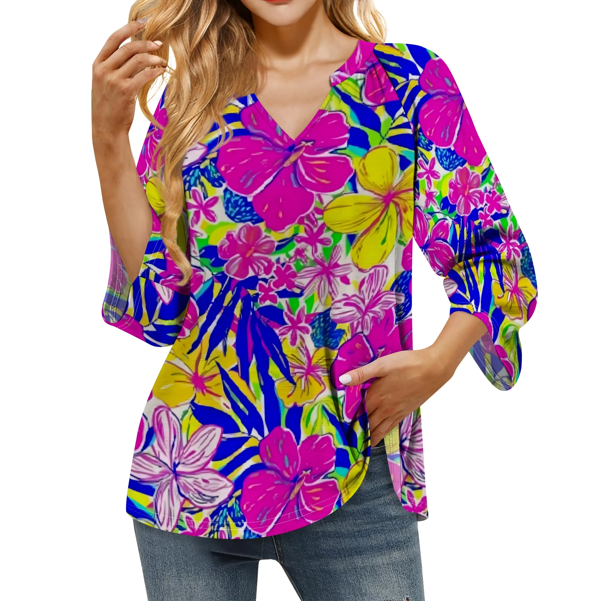 Neon Flowers Graphics Shirts for Women 3/4 Length Sleeve Womens Tops Dressy Casual Blouses V Neck Tee Shirts
Neon Flowers Graphics Shirts for Women 3/4 Length Sleeve Womens Tops Dressy Casual Blouses V Neck Tee Shirts