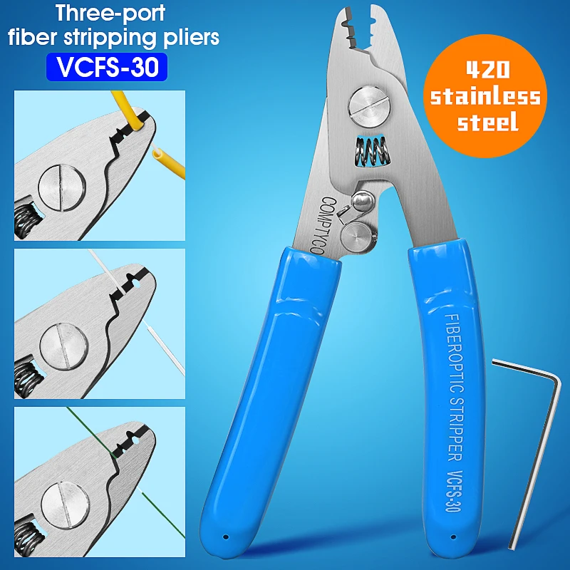 VCFS-30/20 Stainless Steel Fiber Optic Stripper Suitable for Stripping 0.9mm~3mm Outer Jacket 250um Bare Fiber (Coated Layer)
VCFS-30/20 Stainless Steel Fiber Optic Stripper Suitable for Stripping 0.9mm~3mm Outer Jacket 250um Bare Fiber (Coated Layer)