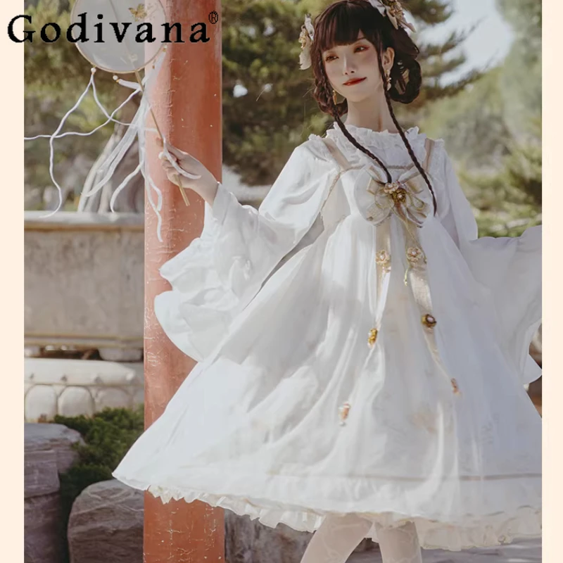 Lolita White JSK New Chinese High Waist A-line Fairy Suspender Dress Girls High Waist A-line Loose Age-reducing Princess Dresses
Lolita White JSK New Chinese High Waist A-line Fairy Suspender Dress Girls High Waist A-line Loose Age-reducing Princess Dresses