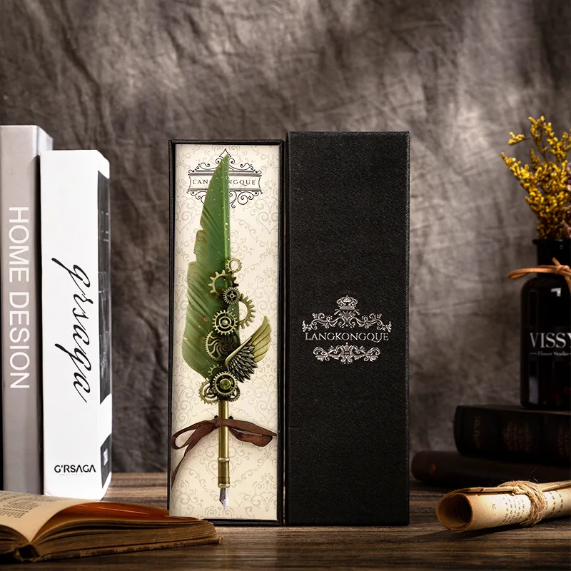 Vintage Mechanical Feather Dip Pen Set with Ink-Penholder-Bookmark Art Calligraphy Signature Writing Pen Holiday Gift Boxed
Vintage Mechanical Feather Dip Pen Set with Ink-Penholder-Bookmark Art Calligraphy Signature Writing Pen Holiday Gift Boxed
