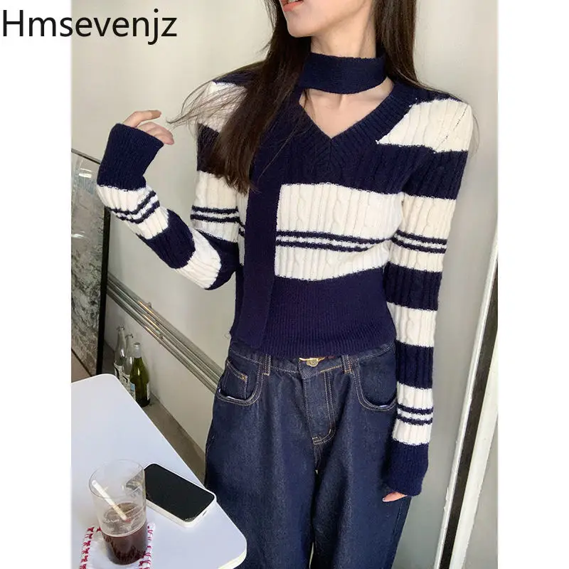 Hmsevenjz полосатый вязаный пуловер с v-образным вырезом для женщин, весенне-осенний облегающий свитер с длинными рукавами, модная женская одежда
Hmsevenjz полосатый вязаный пуловер с v-образным вырезом для женщин, весенне-осенний облегающий свитер с длинными рукавами, модная женская одежда