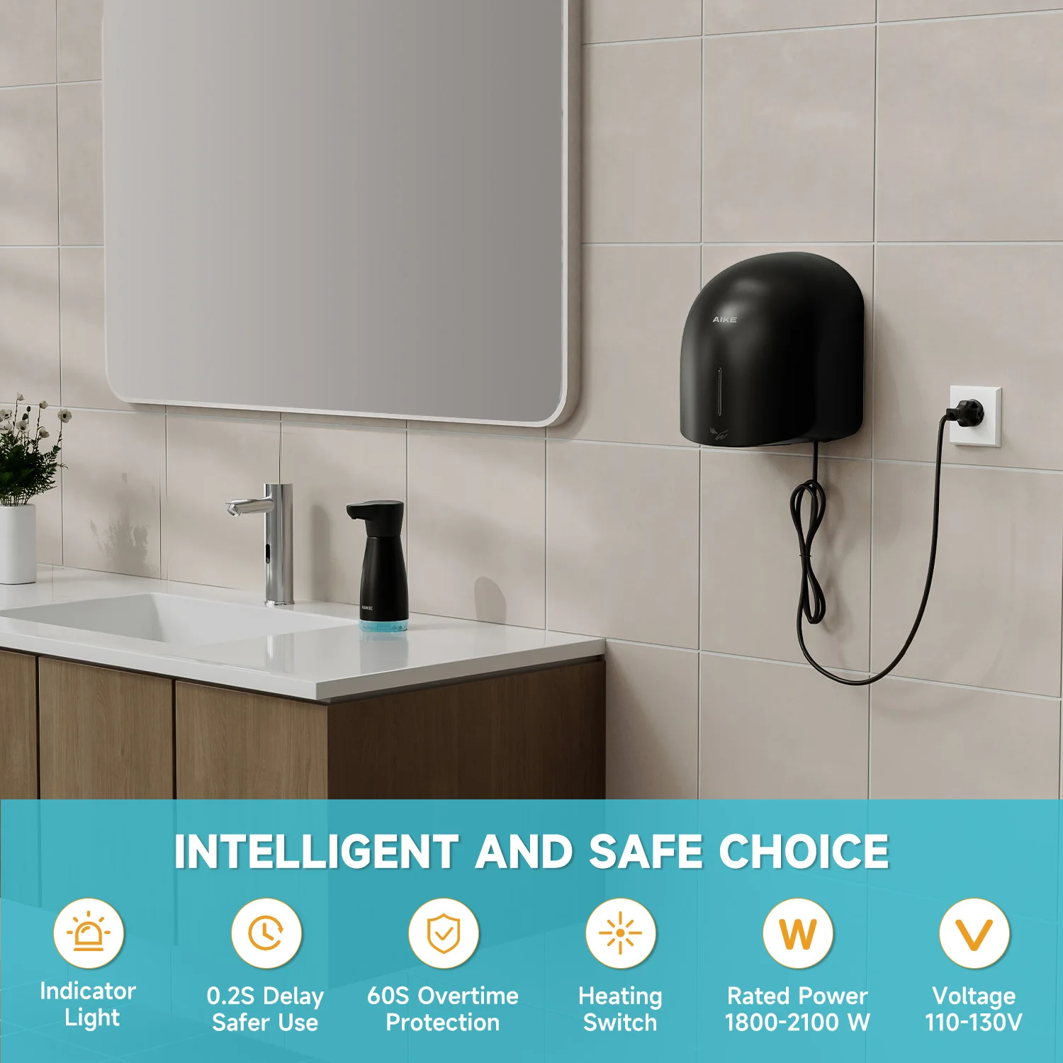 Smart Sensor Hand Dryer AK2637 1800W High Power Energy Saving Commercial Toilet Hotel Airport Restroom Quick Dryer
Smart Sensor Hand Dryer AK2637 1800W High Power Energy Saving Commercial Toilet Hotel Airport Restroom Quick Dryer