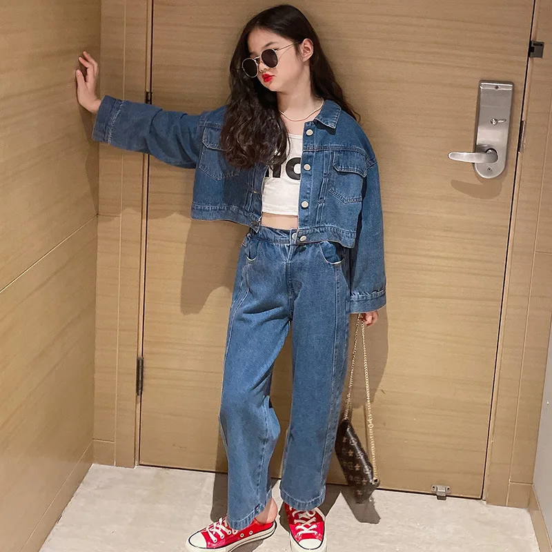 Teen Girls Clothes Spring/Autumn Kids Chic Denim Short Jacket High Waisted Jeans Wide Leg Pants Children's Clothing Denim Suit
Teen Girls Clothes Spring/Autumn Kids Chic Denim Short Jacket High Waisted Jeans Wide Leg Pants Children's Clothing Denim Suit