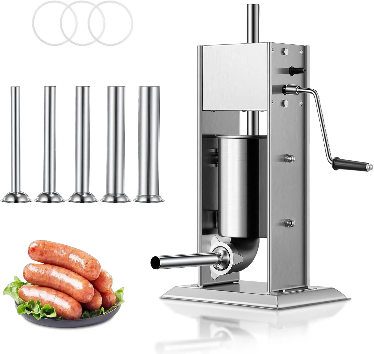 Manual Sausage Stuffer, 7LBS / 3L Sausage Maker, Dual Speeds Control, 304 Stainless Steel Sausage Filler with 5 Stuffing Tubes,
Manual Sausage Stuffer, 7LBS / 3L Sausage Maker, Dual Speeds Control, 304 Stainless Steel Sausage Filler with 5 Stuffing Tubes,
