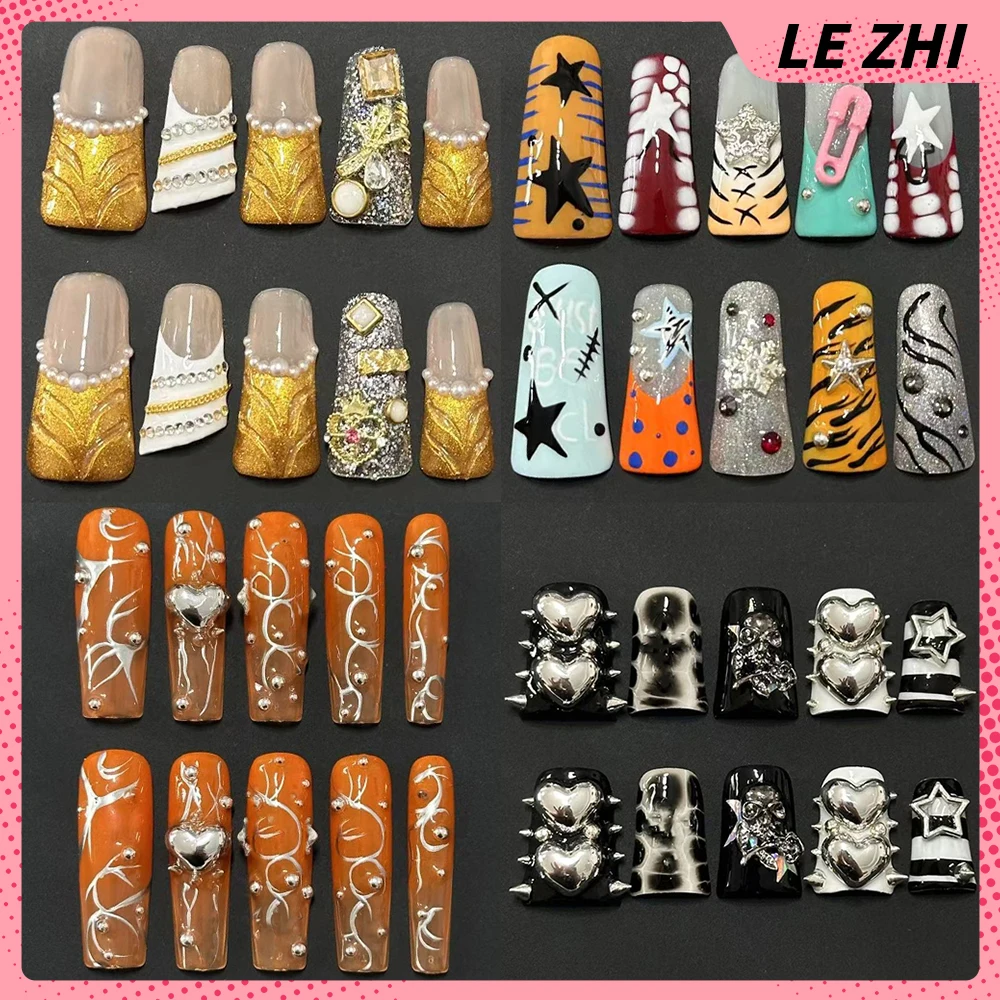 10Pcs Dark Spicy Girl Style Handmade Nails Party Sticker Heavy Metal Chain Diamond Pearl Duck Bill Long Square Full Cover Nails
10Pcs Dark Spicy Girl Style Handmade Nails Party Sticker Heavy Metal Chain Diamond Pearl Duck Bill Long Square Full Cover Nails