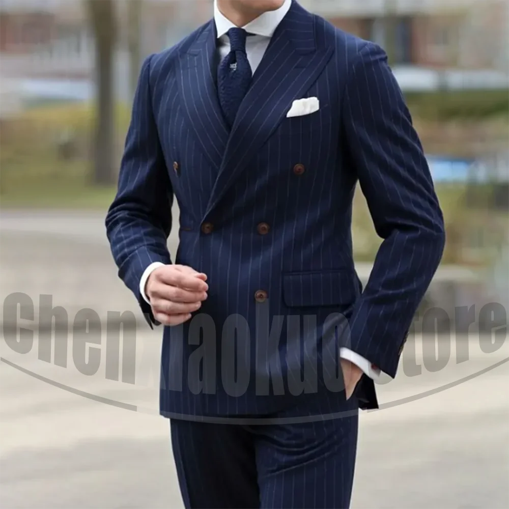 Men's Striped Double Breasted Suit Set Fashion Peak Lapel Smart Casual Outfit Formal Office Daily Slim Male Suit Two Piece
Men's Striped Double Breasted Suit Set Fashion Peak Lapel Smart Casual Outfit Formal Office Daily Slim Male Suit Two Piece
