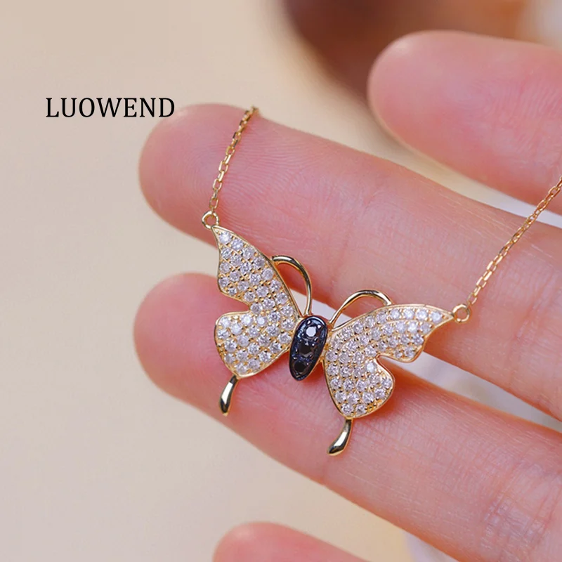 LUOWEND, 100% 18-каратное желтое золотое ожерелье, элегантное ожерелье в форме бабочки, подвеска с натуральным черным бриллиантом для женщин, изысканные ювелирные изделия
LUOWEND, 100% 18-каратное желтое золотое ожерелье, элегантное ожерелье в форме бабочки, подвеска с натуральным черным бриллиантом для женщин, изысканные ювелирные изделия