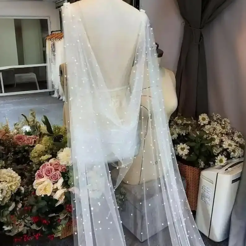 Pearl Beaded Cathedral Wedding Veil Wedding Jackets Wrap Bridal Veil Headpiece Handmade Customization Length
Pearl Beaded Cathedral Wedding Veil Wedding Jackets Wrap Bridal Veil Headpiece Handmade Customization Length