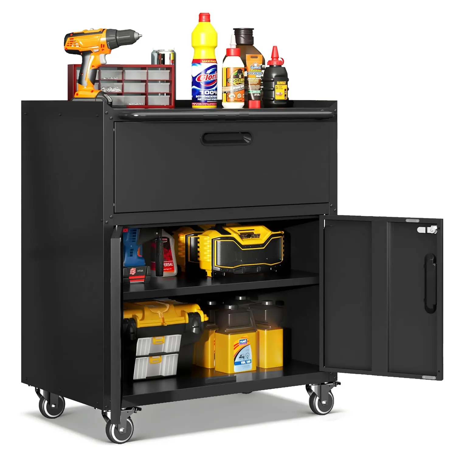 Metal Rolling Garage Storage Cabinet Lockable Wheels Drawer Adjustable Shelves Heavy Duty Home Office Utility,Customized
Metal Rolling Garage Storage Cabinet Lockable Wheels Drawer Adjustable Shelves Heavy Duty Home Office Utility,Customized