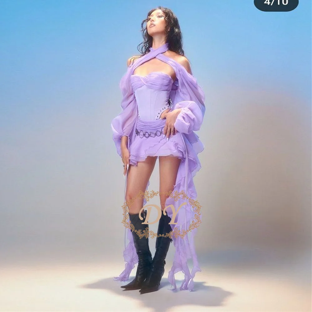 DY Modern Lavender Purple Short Prom Cocktail Dress Off Shoulder Full Sleeves Mini Homecoming Gown Customized For Wedding Party
DY Modern Lavender Purple Short Prom Cocktail Dress Off Shoulder Full Sleeves Mini Homecoming Gown Customized For Wedding Party