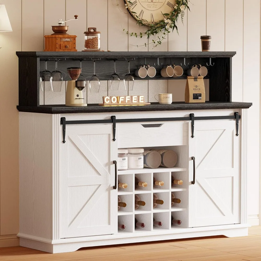 Farmhouse Coffee Bar Cabinet with Sliding Barn Doors and LED Lights, Wine Bar Cabinet with Wine and Glass Rack
Farmhouse Coffee Bar Cabinet with Sliding Barn Doors and LED Lights, Wine Bar Cabinet with Wine and Glass Rack
