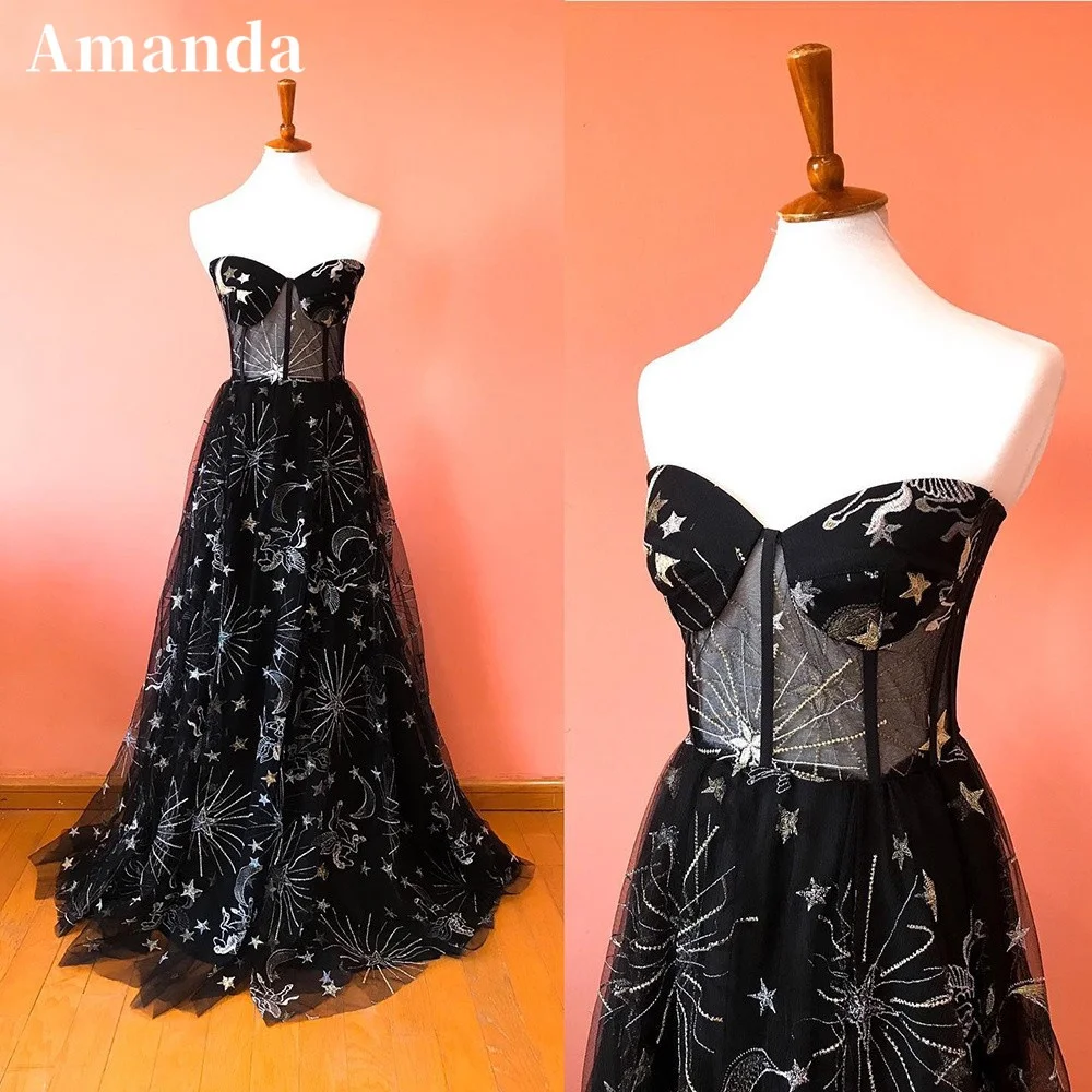 Amanda Black Strapless فساتين السهرة Constellation Embroid Prom Dress A-line Vestidos De Noche Princess Sleeveless Prom Gown
Amanda Black Strapless فساتين السهرة Constellation Embroid Prom Dress A-line Vestidos De Noche Princess Sleeveless Prom Gown