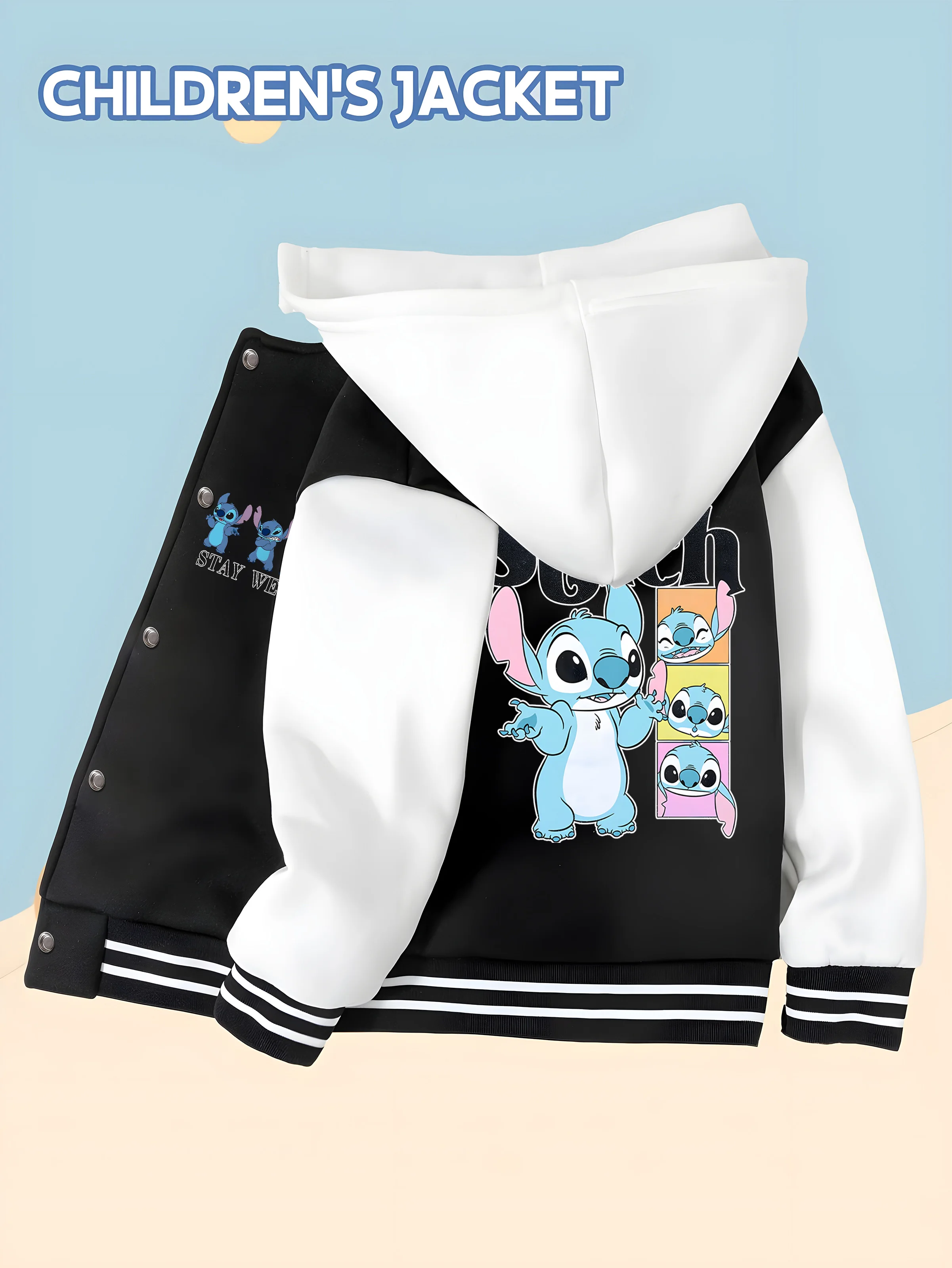 MINISO Disney Boys' Baseball Jacket - Stitch's Funny Four-Piece Set, Double-Sided Pattern, Perfect for Everyday and Campus Wear
MINISO Disney Boys' Baseball Jacket - Stitch's Funny Four-Piece Set, Double-Sided Pattern, Perfect for Everyday and Campus Wear