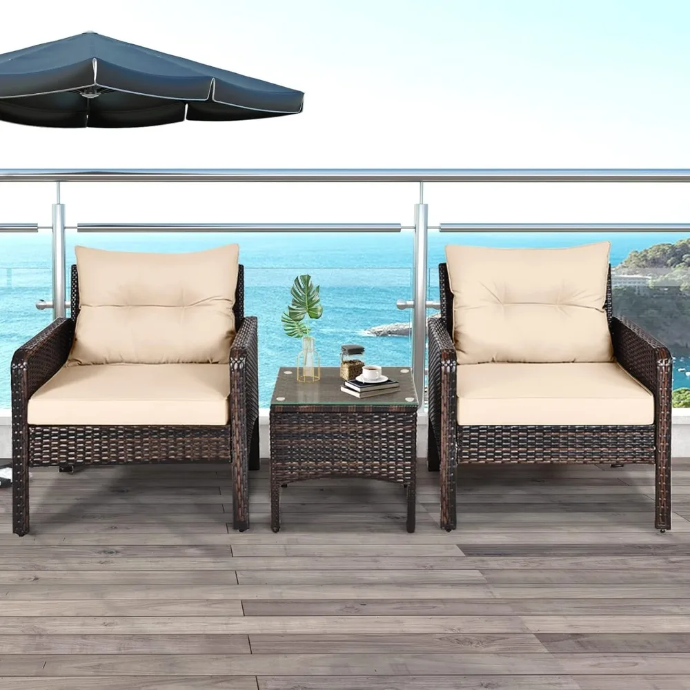 3-Piece Patio Conversation Set, All-Weather Wicker Sofa Chair and Coffee Table Set with Thick Cushions, Outdoor, Customized
3-Piece Patio Conversation Set, All-Weather Wicker Sofa Chair and Coffee Table Set with Thick Cushions, Outdoor, Customized