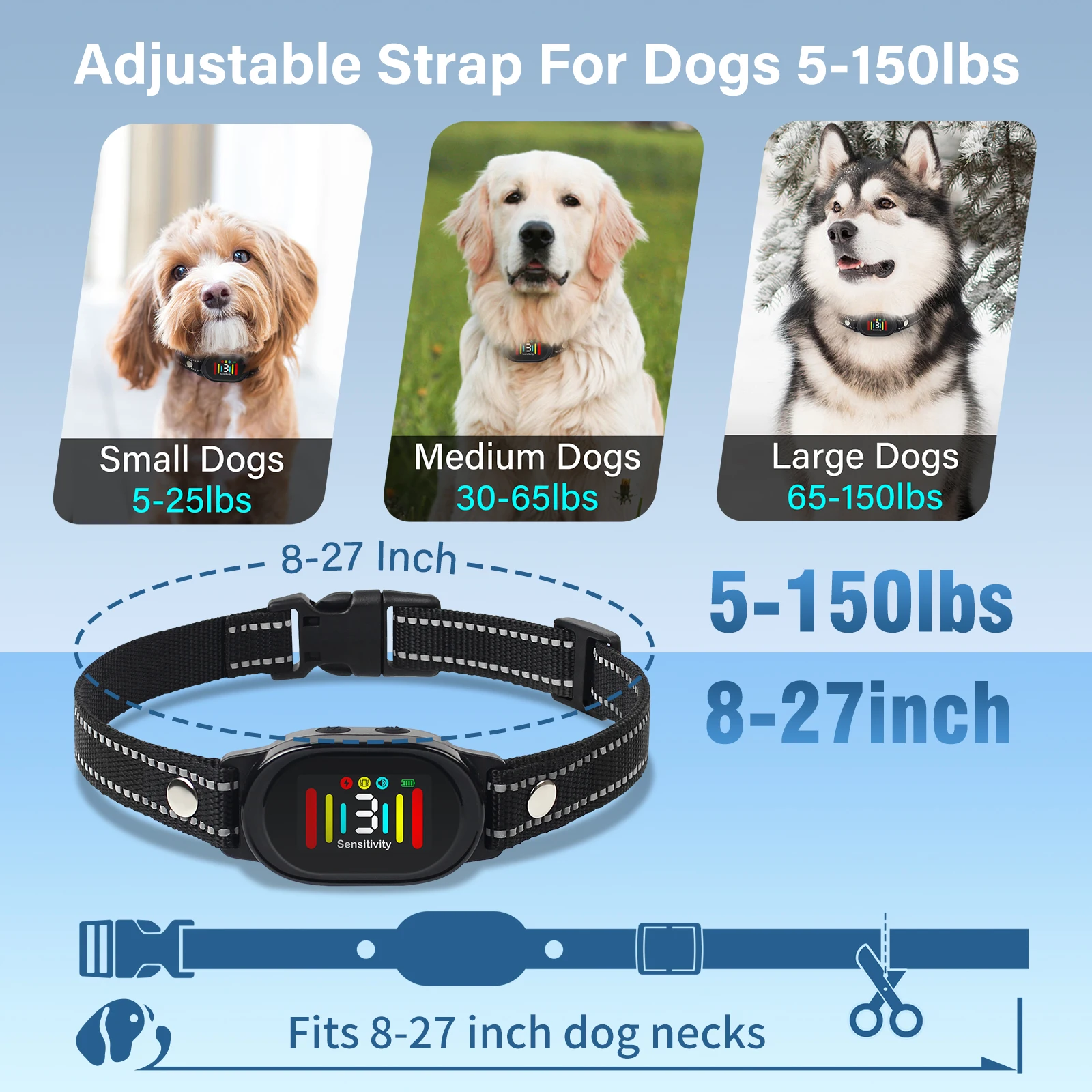 Rechargeable Smart Dog Bark Collar Anti-Barking Dog Training Collar With 5 Sensitivity Beep Vibration Shock For for All Dogs
Rechargeable Smart Dog Bark Collar Anti-Barking Dog Training Collar With 5 Sensitivity Beep Vibration Shock For for All Dogs