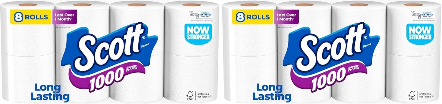 Toilet Paper 1-Ply 8 Rolls Septic-Safe with 1000 Sheets per Roll for Long Lasting Use
Toilet Paper 1-Ply 8 Rolls Septic-Safe with 1000 Sheets per Roll for Long Lasting Use