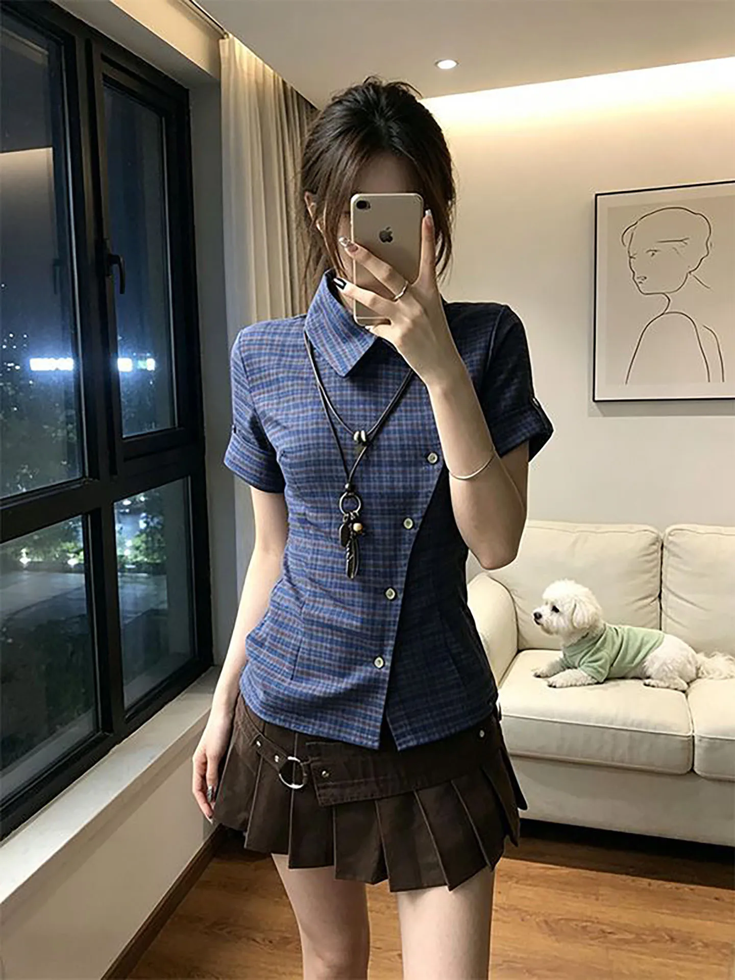 Sweet Girl Style Blue Plaid Short Sleeve Shirt And Brown Pleated Skirt Two Piece Set for Young Women Summer Fashion
Sweet Girl Style Blue Plaid Short Sleeve Shirt And Brown Pleated Skirt Two Piece Set for Young Women Summer Fashion