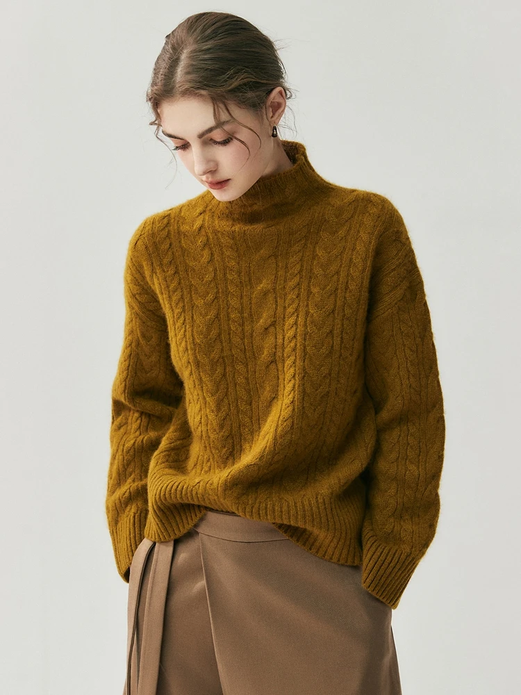 TLOML New Women 100% Cashmere Sweater Mock Neck Cable Kint Long Sleeve Pullover Autumn Winter Soft Warm Casual Knitwear Clothing
TLOML New Women 100% Cashmere Sweater Mock Neck Cable Kint Long Sleeve Pullover Autumn Winter Soft Warm Casual Knitwear Clothing