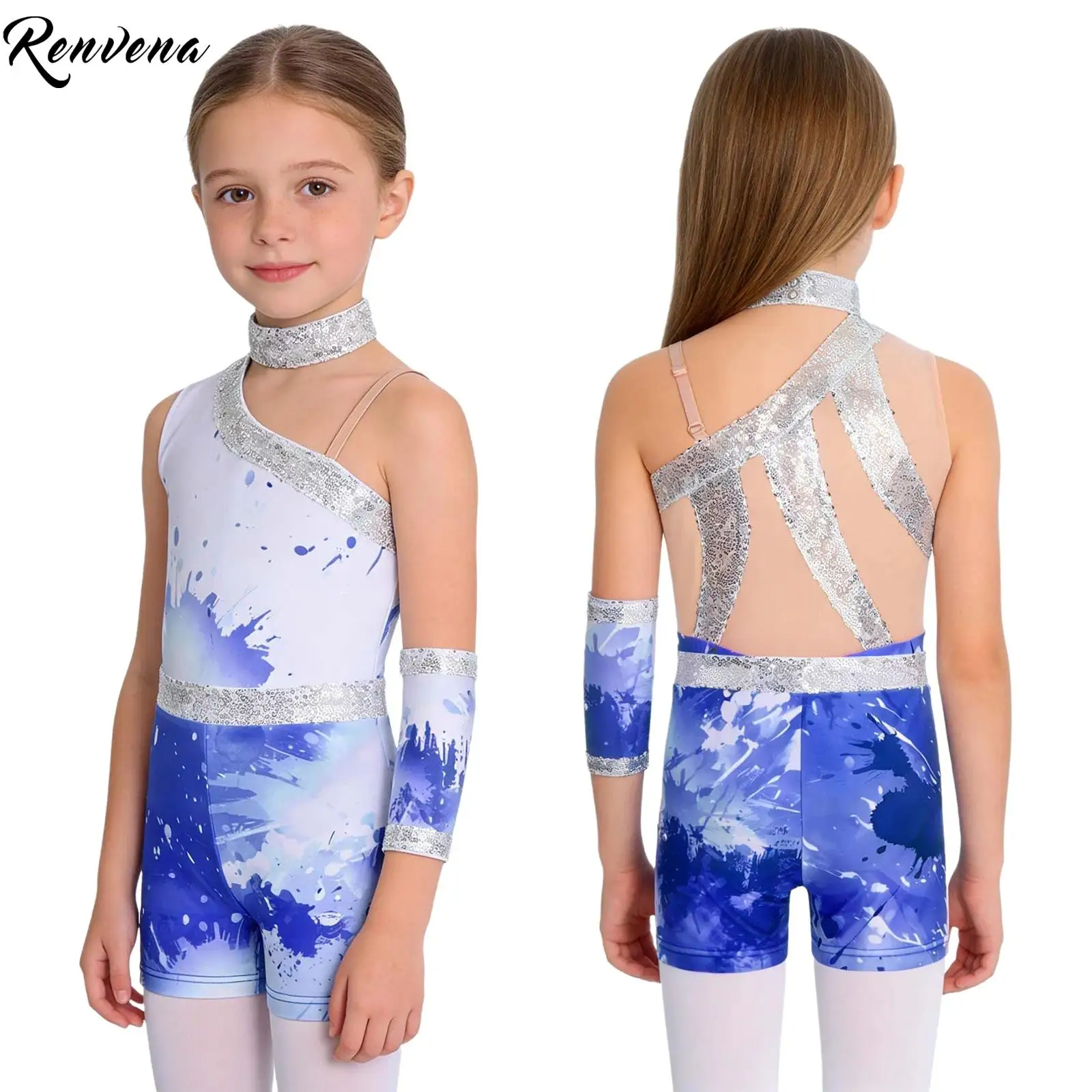 3 Pieces Ballet Gymnastics Dance Costume Outfit Kids Girls Asymmetric Sleeveless Sequin Decor Bodysuit Shorts Glove Set
3 Pieces Ballet Gymnastics Dance Costume Outfit Kids Girls Asymmetric Sleeveless Sequin Decor Bodysuit Shorts Glove Set
