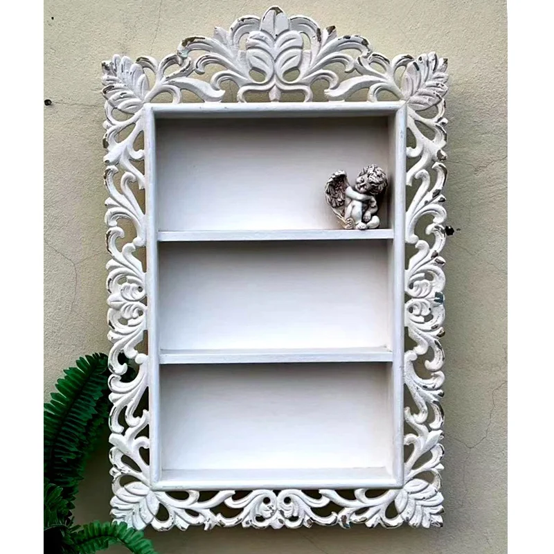 Decorative Wall Mounted Display Shelf, White Carved Wood Frame, 3-Tier Storage Shelves, Vintage Baroque Style, 50x90x13cm
Decorative Wall Mounted Display Shelf, White Carved Wood Frame, 3-Tier Storage Shelves, Vintage Baroque Style, 50x90x13cm