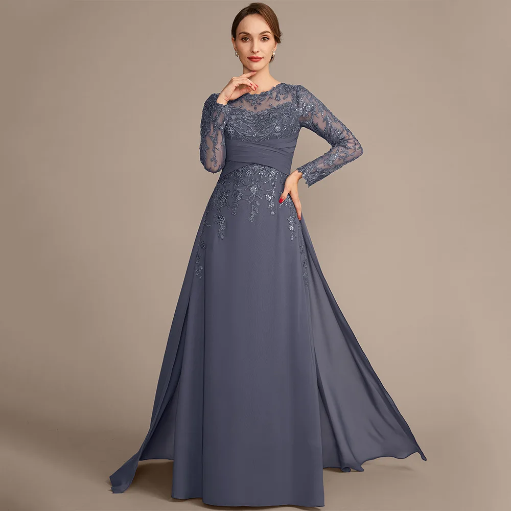 Woman Mother of The Bride Dress Customized Round Neck Long Sleeves Sequined Lace Applique A Line Godmom Wedding Guest Gown
Woman Mother of The Bride Dress Customized Round Neck Long Sleeves Sequined Lace Applique A Line Godmom Wedding Guest Gown