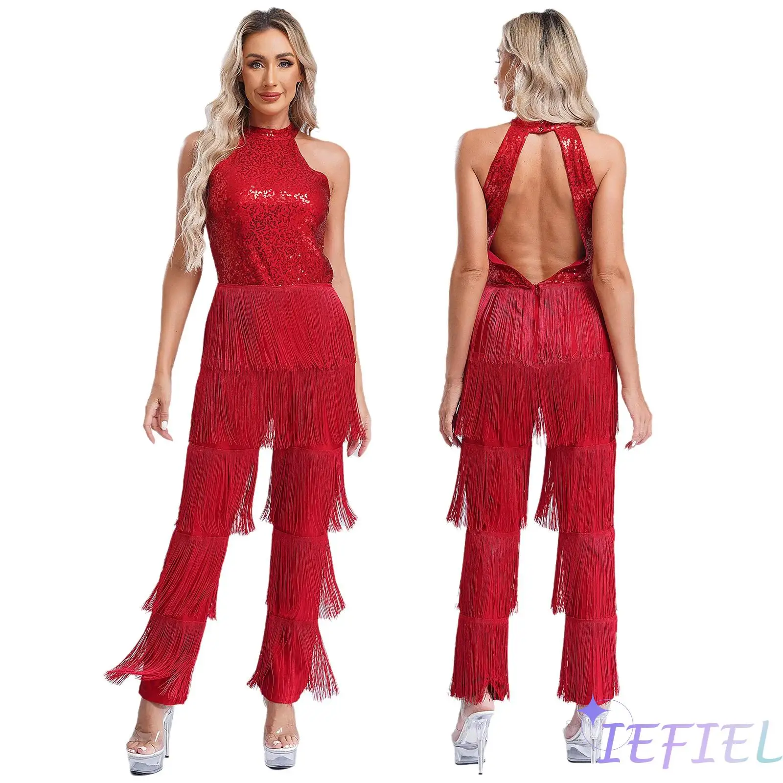 Women Fringe Latin Cha-cha Dance Jumpsuit Salsa Dance Dress Tango Samba Rumba Dance Dresses Sexy Sequins Tiered Tassel Rompers
Women Fringe Latin Cha-cha Dance Jumpsuit Salsa Dance Dress Tango Samba Rumba Dance Dresses Sexy Sequins Tiered Tassel Rompers