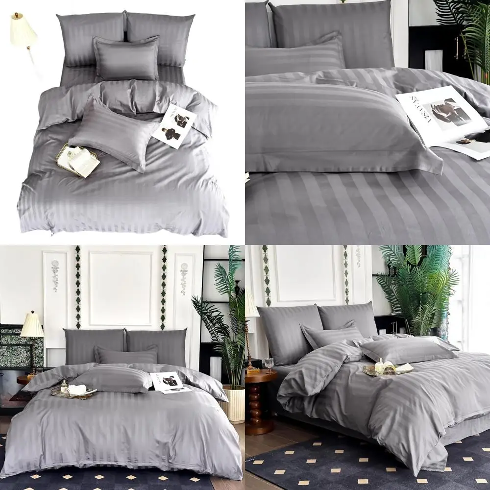 Queen Size Cotton Striped Duvet Cover Set with Zipper - 3-Piece Dark Grey Satin Textured Bedding (1 Duvet + 2 Shams)
Queen Size Cotton Striped Duvet Cover Set with Zipper - 3-Piece Dark Grey Satin Textured Bedding (1 Duvet + 2 Shams)