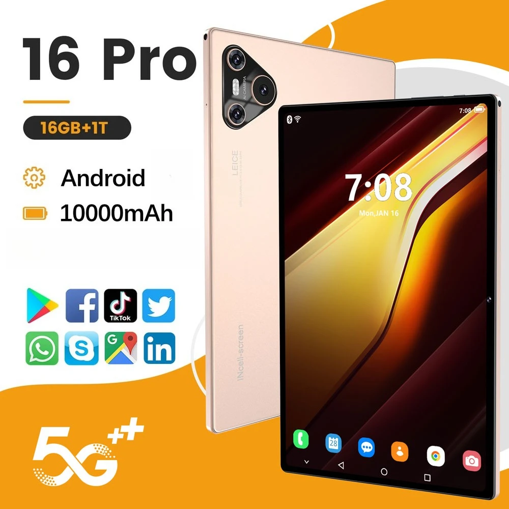 2025 Original Pad 16 Pro Tablet 10.1 inch Android 13 Global Dual SIM WIFI HD 16GB+1TB 10000mah 4K HD 4G 5G Screen Tab tablets
2025 Original Pad 16 Pro Tablet 10.1 inch Android 13 Global Dual SIM WIFI HD 16GB+1TB 10000mah 4K HD 4G 5G Screen Tab tablets