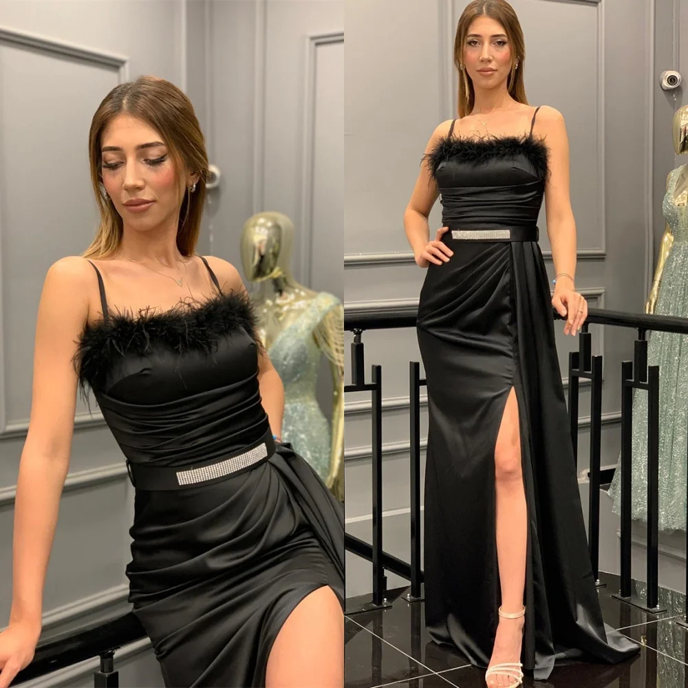 Customized Elegant Black Satin Evening Dress Fashion Strapless Spaghetti Straps Sleeveless Side Slit Special Occasion Gowns
Customized Elegant Black Satin Evening Dress Fashion Strapless Spaghetti Straps Sleeveless Side Slit Special Occasion Gowns