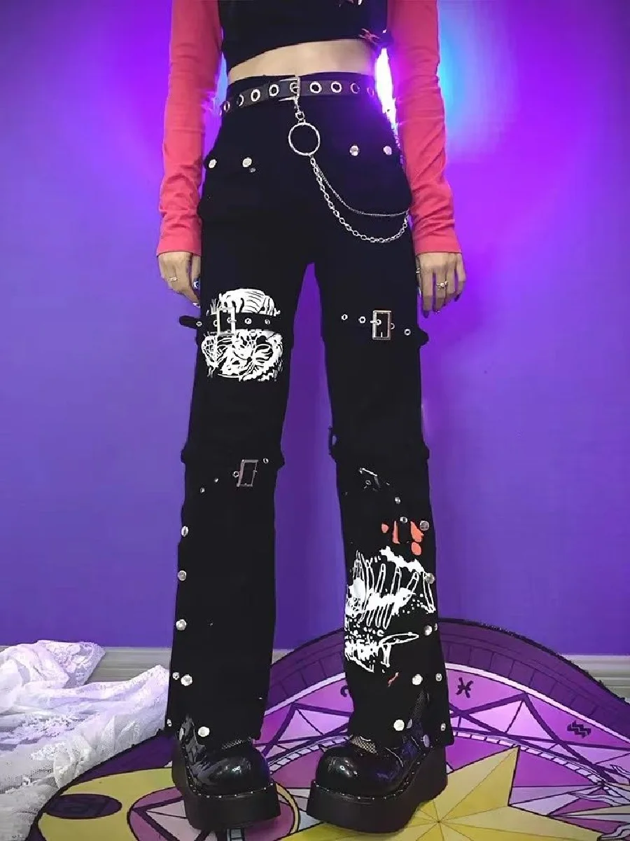 Punk Millennial Style All-Match Straight Dark Black Casual Pants Spring Autumn Allegiance Design Y2K Hot Girls Street Trousers
Punk Millennial Style All-Match Straight Dark Black Casual Pants Spring Autumn Allegiance Design Y2K Hot Girls Street Trousers
