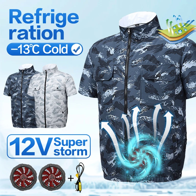 Summer cooling air-conditioned short-sleeved clothing with fan for outdoor heat prevention and cooling during work, men's fishin
Summer cooling air-conditioned short-sleeved clothing with fan for outdoor heat prevention and cooling during work, men's fishin