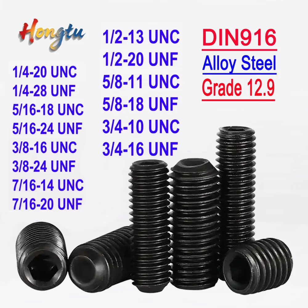 DIN916 Hex Socket Headless Set Screws - 12.9 Grade Alloy Steel, Cup Point, UNC/UNF Thread (1/4'' 5/16'' 3/8'') 
DIN916 Hex Socket Headless Set Screws - 12.9 Grade Alloy Steel, Cup Point, UNC/UNF Thread (1/4'' 5/16'' 3/8'')