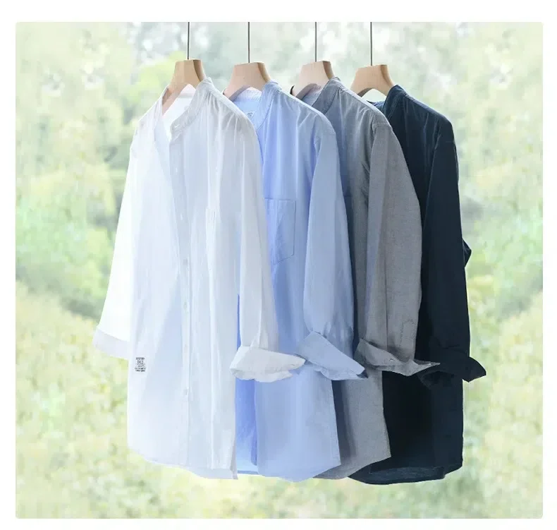 Summer 100% Cotton Three Quarter Sleeve Shirts Men Slim Solid Stand Collar Shirt Comfortable Oxford Tops Korean Style Clothing
Summer 100% Cotton Three Quarter Sleeve Shirts Men Slim Solid Stand Collar Shirt Comfortable Oxford Tops Korean Style Clothing