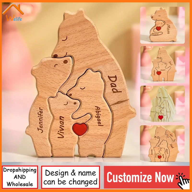 Mother's Day Gift Personalized Custom Engraving Bear Family Wooden Puzzle Single Parent Family Free Print Name Sculpture
Mother's Day Gift Personalized Custom Engraving Bear Family Wooden Puzzle Single Parent Family Free Print Name Sculpture