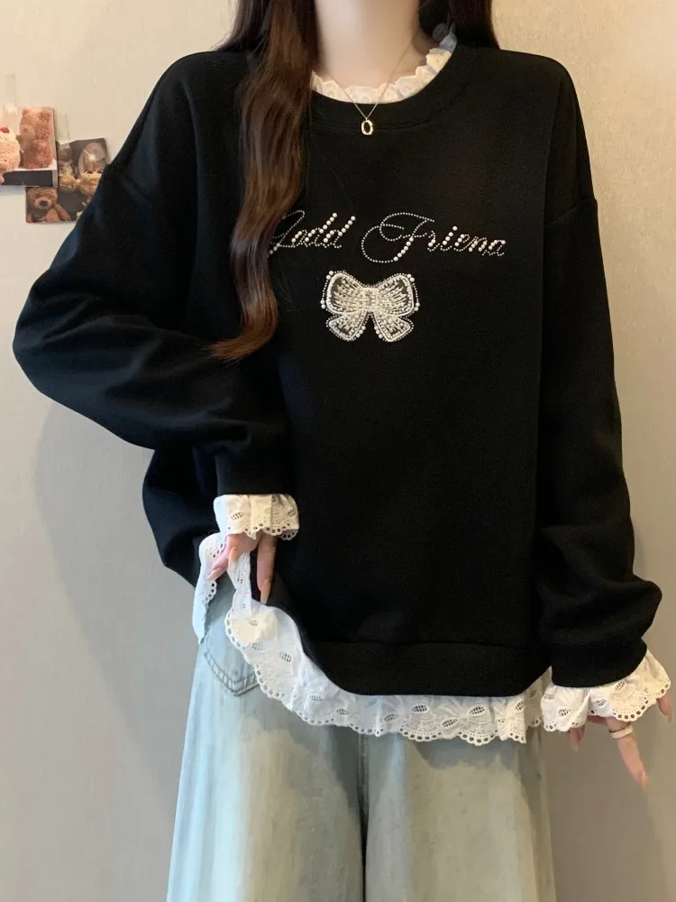 Черный свитшот с кружевной отделкой и длинными рукавами, женский, больших размеров, модный, осенне-зимний, новый, облегающий топ, повседневный, удобный, из полиэстера.
Черный свитшот с кружевной отделкой и длинными рукавами, женский, больших размеров, модный, осенне-зимний, новый, облегающий топ, повседневный, удобный, из полиэстера.