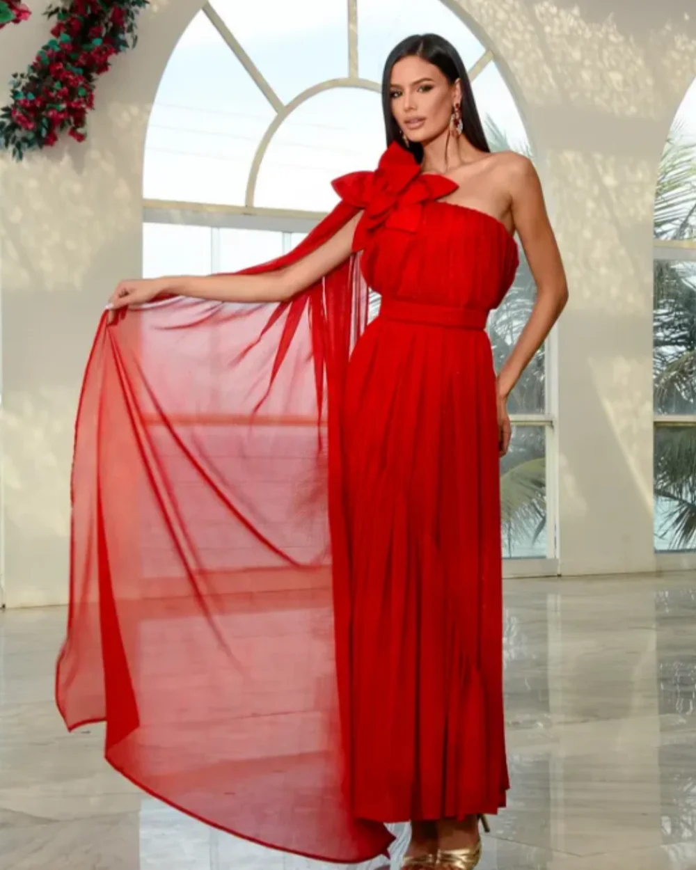 Customized Modern Style Women Chiffon Handmade Flower Ruched Straight Evening Dress Fashion Off-the-shoulder Ankle Length Dress
Customized Modern Style Women Chiffon Handmade Flower Ruched Straight Evening Dress Fashion Off-the-shoulder Ankle Length Dress
