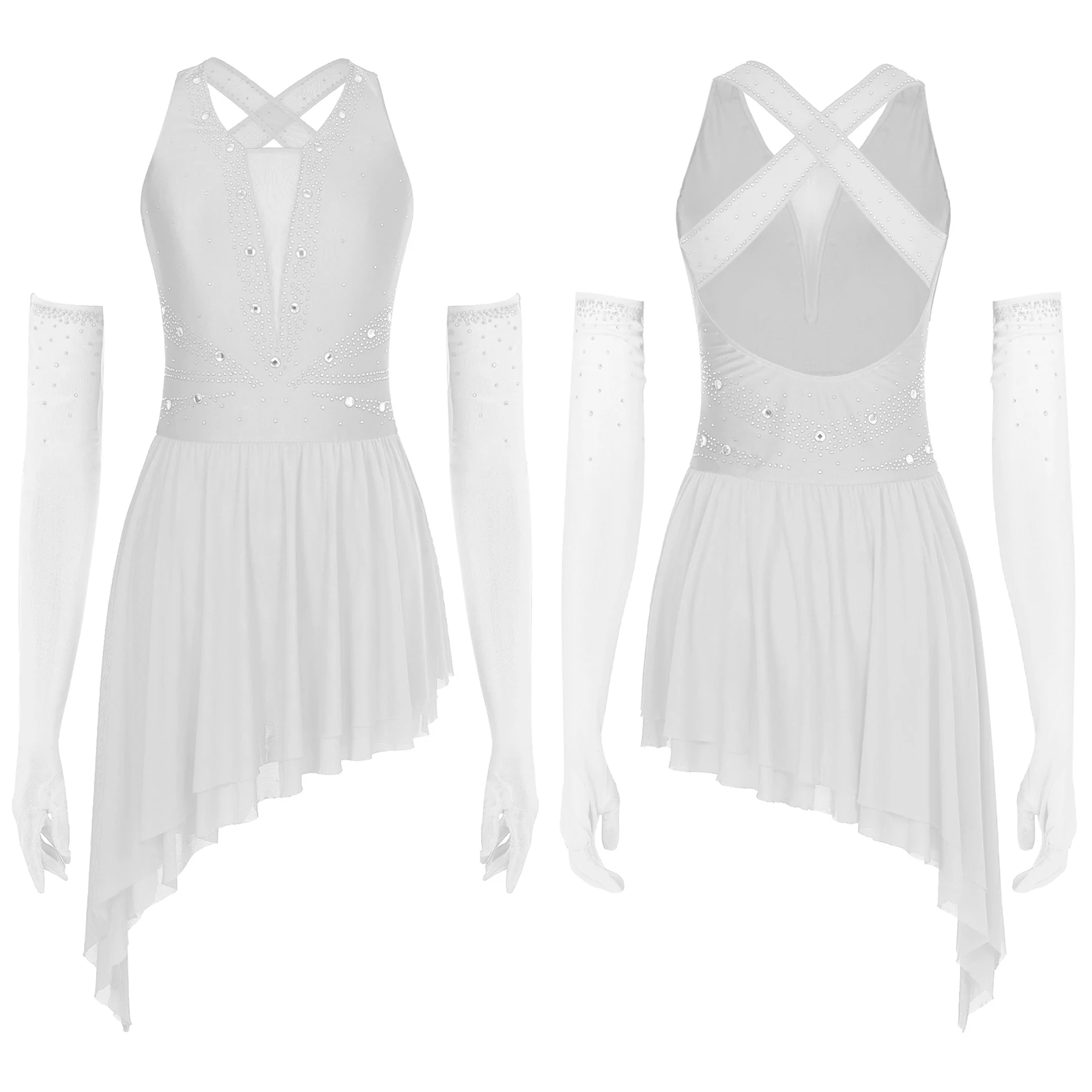 Women Lyrical Dance Dress Jazz Tango Rumba Samba Dance Costume with Gloves Sleeveless Asymmetrical Hem Glittery Rhinestone Dress
Women Lyrical Dance Dress Jazz Tango Rumba Samba Dance Costume with Gloves Sleeveless Asymmetrical Hem Glittery Rhinestone Dress