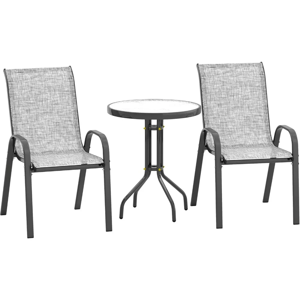 Outdoor Bistro Set, Small Patio Set with Stackable Mesh Chairs and Glass Top Table, High Back Patio Furniture
Outdoor Bistro Set, Small Patio Set with Stackable Mesh Chairs and Glass Top Table, High Back Patio Furniture