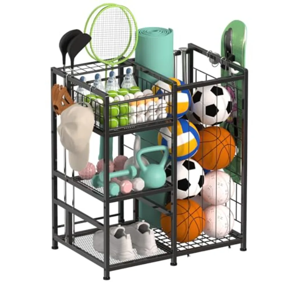 Garage Sports Equipment Organizer with Elastic Straps and 4 Hooks for Indoor and Outdoor Use Metal Ball Storage Rack for Basket
Garage Sports Equipment Organizer with Elastic Straps and 4 Hooks for Indoor and Outdoor Use Metal Ball Storage Rack for Basket