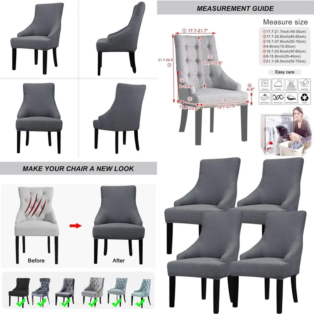 Многоразовые темно-серые чехлы для стульев с защитой для рук из 4 предметов для домашней столовой и гостиной
Многоразовые темно-серые чехлы для стульев с защитой для рук из 4 предметов для домашней столовой и гостиной