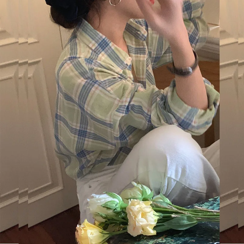 Women's Chic Casual Plaid Shirt Long Sleeve White Enhancing Spring Summer New Arrival Korean Style Loose Fit Breathable
Women's Chic Casual Plaid Shirt Long Sleeve White Enhancing Spring Summer New Arrival Korean Style Loose Fit Breathable