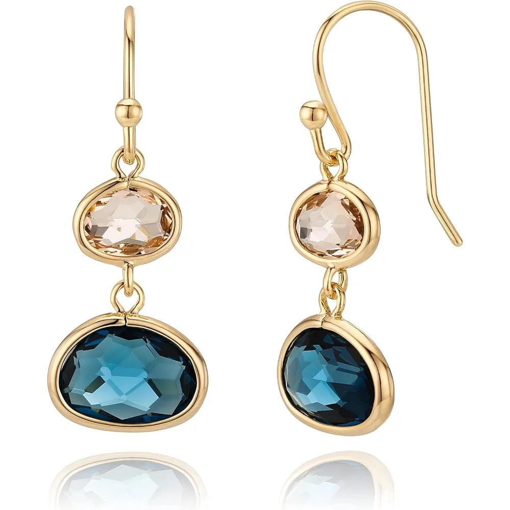 Navy Blue Sapphire Champagne Topaz Crystal Dangle Earrings Gold Plated Hypoallergenic Lightweight Gift
Navy Blue Sapphire Champagne Topaz Crystal Dangle Earrings Gold Plated Hypoallergenic Lightweight Gift